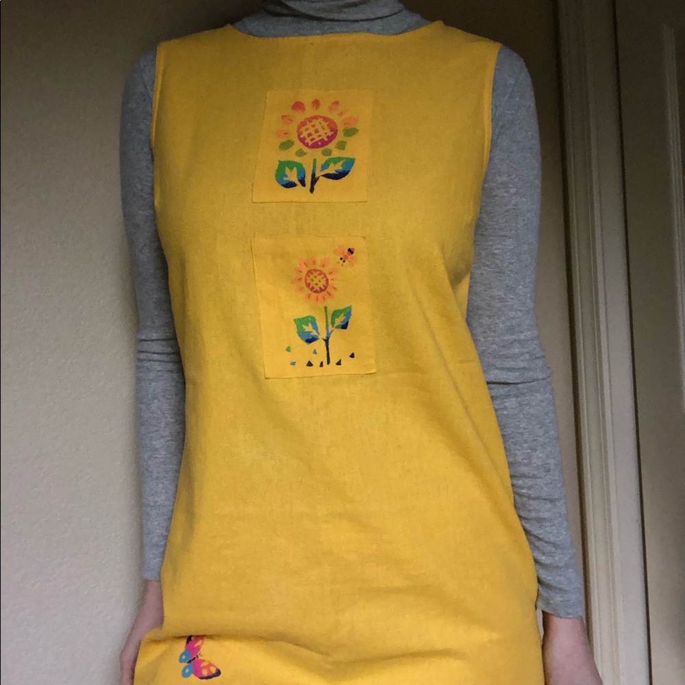 Vintage Yellow Maxi Sundress with Butterflies & Floral Print